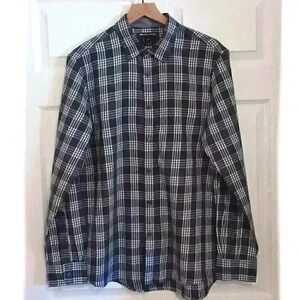 Michael Kors Men's Button-Up Long Sleeve Shirt Size L Grey Plaid Classic Fit